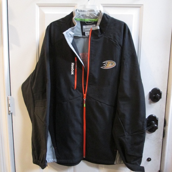 Vtg REEBOK Center Ice ANAHEIIM DUCKS men's black zipper JACKET Sz 2XL